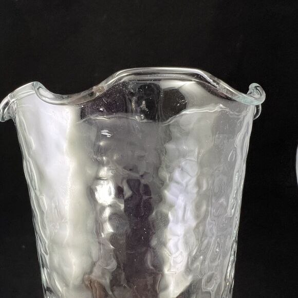 Set Of 2 Vintage Anchor Hocking Dimpled Heart Scalloped Edge Clear Glass Vase - Picture 7 of 13